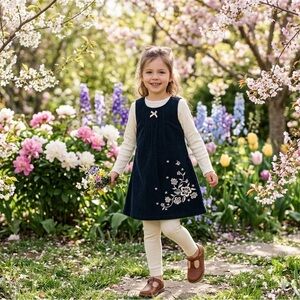 Nannette Black Dress with White Floral Embroidery